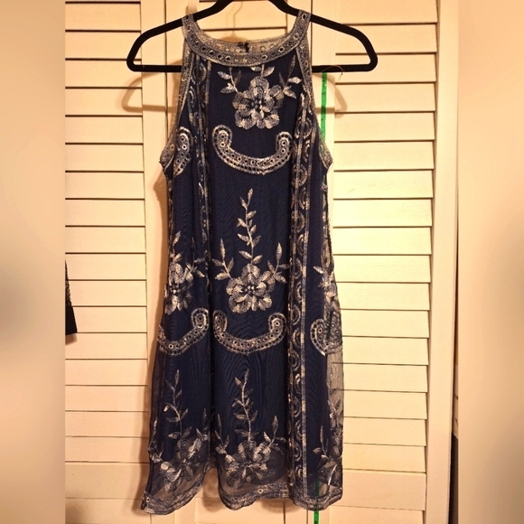 Altar'd State Dresses & Skirts - Altar'd State Navy blue and white Lace lined dress Sz XS euc ptp 16"